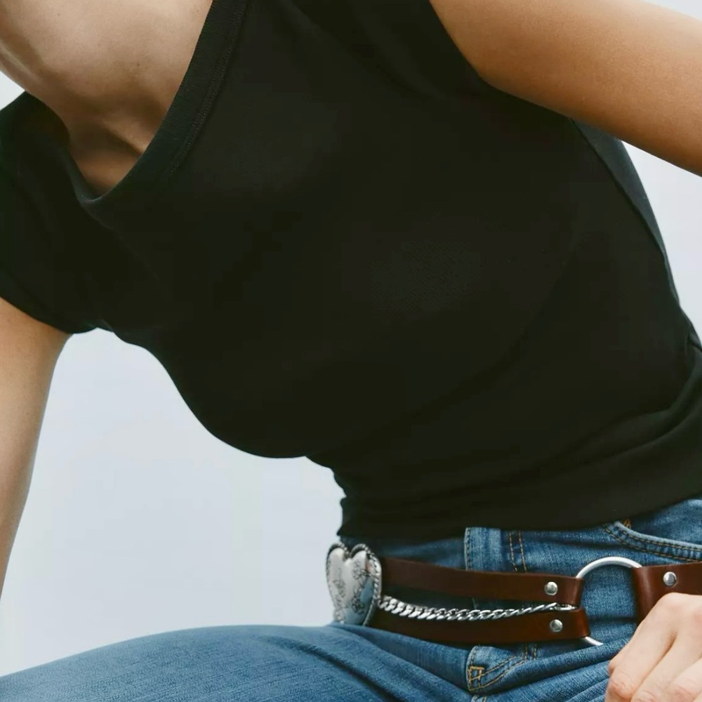 Zara Black Cap Sleeve Ribbed Tee